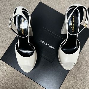 SAINT LAURENT - JODIE PLATFORM SANDALS  IN PEARL - SIZE 37.5
